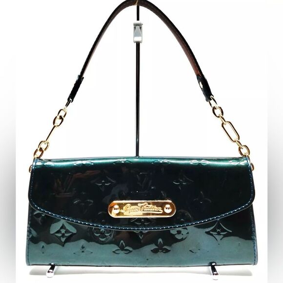 Auth Louis Vuitton Green Monogram Vernis Subset Boulevard Clutch Pouchette WOC - Picture 1 of 16